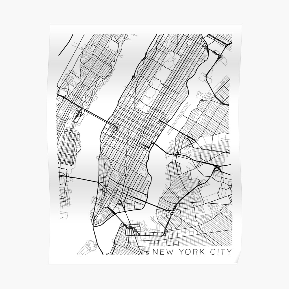 Poster Nueva York Mapa Blanco Y Negro De Mainstreetmaps Redbubble