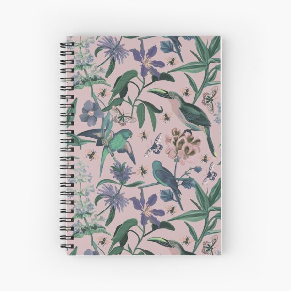 Birds and Butterflies Seamless Pattern Cottage Garden Spiral Notebook