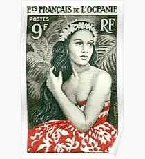 1955 Französisch-Polynesien-Mädchen von Bora Bora Briefmarke Poster