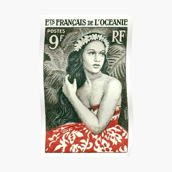 1955 French Polynesia Girl of Bora Bora Postage Stamp Poster