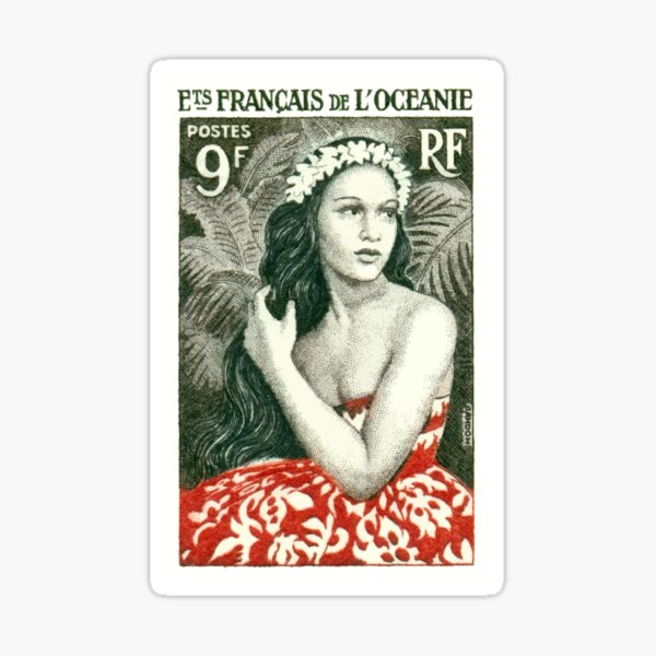Vista previa del artículo con la obra «1955, polinesia francesa, niña, de, bora, Bora, estampilla», diseñado y vendido por retrographics.