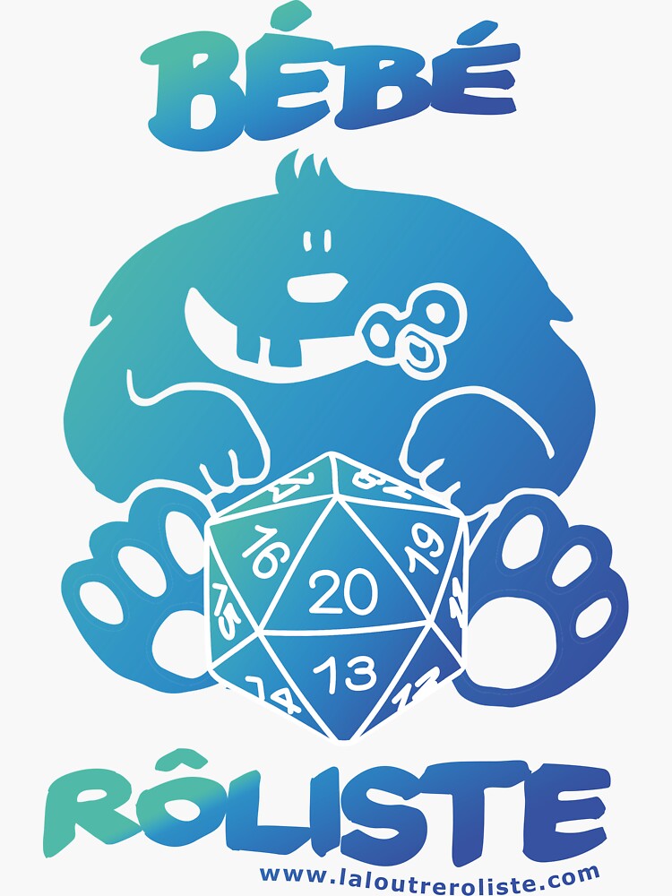 Aperçu 3 sur 3. Sticker avec l'œuvre Bébé Rôliste BLEU/VERT pour mamans et papas fans de jeux de rôle par La Loutre Rôliste créée et vendue par LaLoutreRoliste.