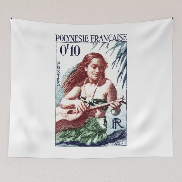 Item preview, 1958 French Polynesia Guitar Girl 10fr Postage Stamp designed and sold by retrographics.