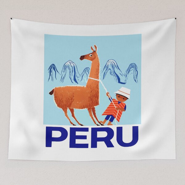 Item preview, Vintage Child and Llama Peru Travel Poster designed and sold by retrographics.
