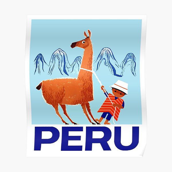 Vintage Child and Llama Peru Travel Poster Poster