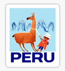 Vintage Child and Llama Peru Travel Poster Sticker