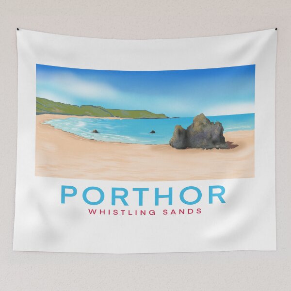 Item preview, Porthor (Whistling Sands) Llyn Peninsula, North Wales, vintage style travel poster designed and sold by littlecatcreate.