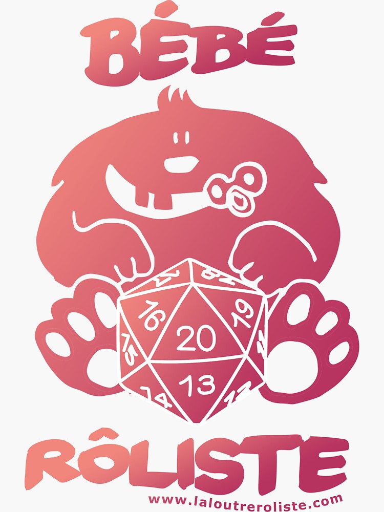 Aperçu 3 sur 3. Sticker avec l'œuvre Bébé Rôliste Rose/Violet pour mère et père fans de jeux de rôle par La Loutre Rôliste créée et vendue par LaLoutreRoliste.