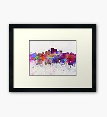 Rochester NY skyline in watercolor background Framed Print