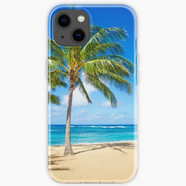 Palm trees on the sandy beach in Hawaii iPhone Soft Case