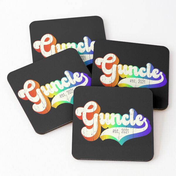 Item preview, "Guncle - est. 2021" Rainbow Typography  designed and sold by Happy Puppy Print On Demand.
