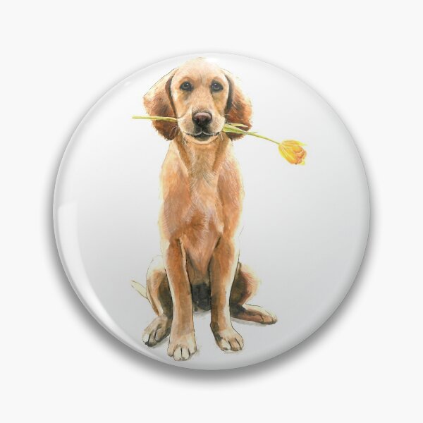 Item preview, Watercolor Golden Retriever puppy with yellow tulip designed and sold by CarolineJordaan.