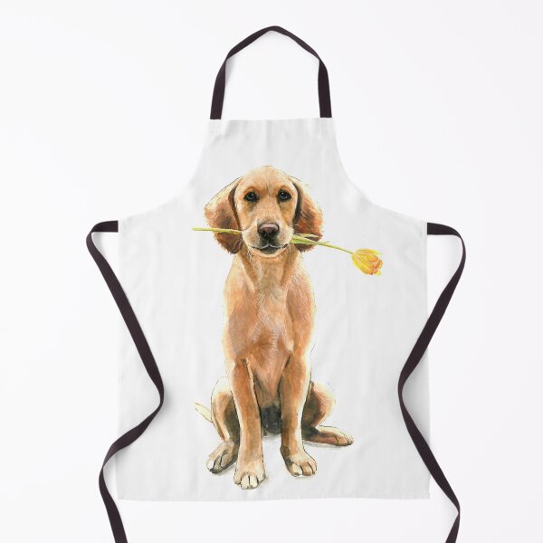 Item preview, Watercolor Golden Retriever puppy with yellow tulip designed and sold by CarolineJordaan.