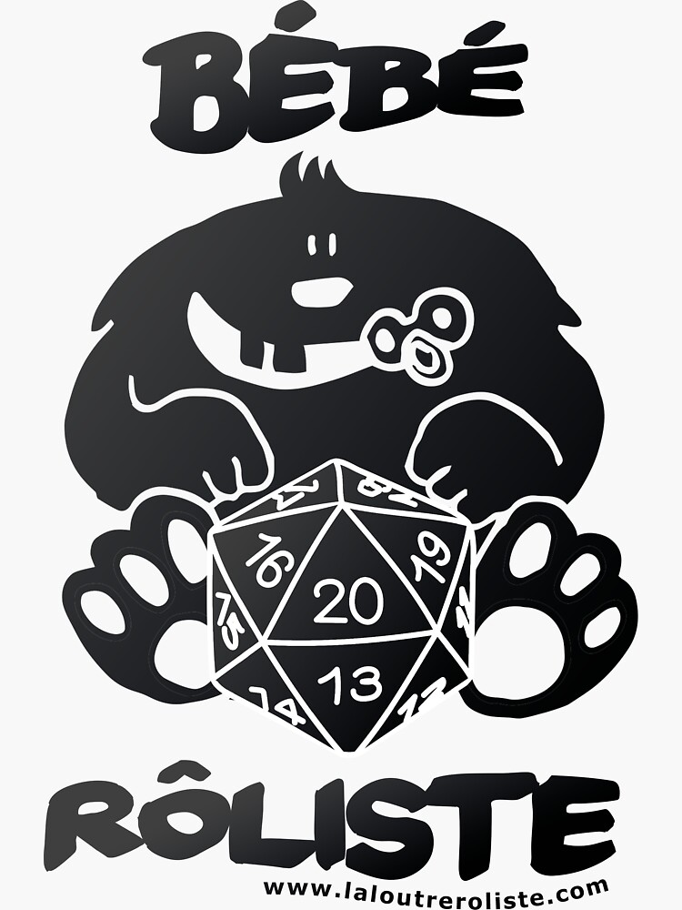 Aperçu 3 sur 3. Sticker avec l'œuvre Bébé Rôliste Noir pour mère et père fans de jeux de rôle par La Loutre Rôliste créée et vendue par LaLoutreRoliste.