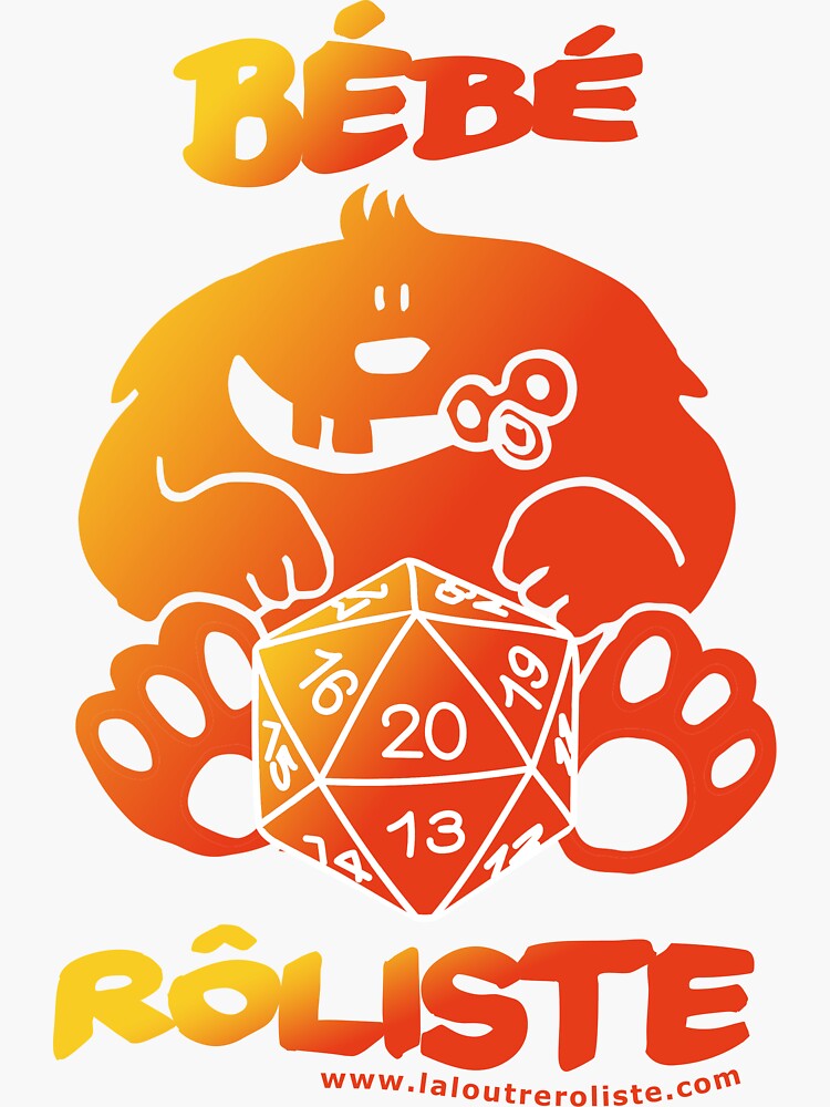 Aperçu 3 sur 3. Sticker avec l'œuvre Bébé Rôliste Orange pour mère et père fans de jeux de rôle par La Loutre Rôliste créée et vendue par LaLoutreRoliste.
