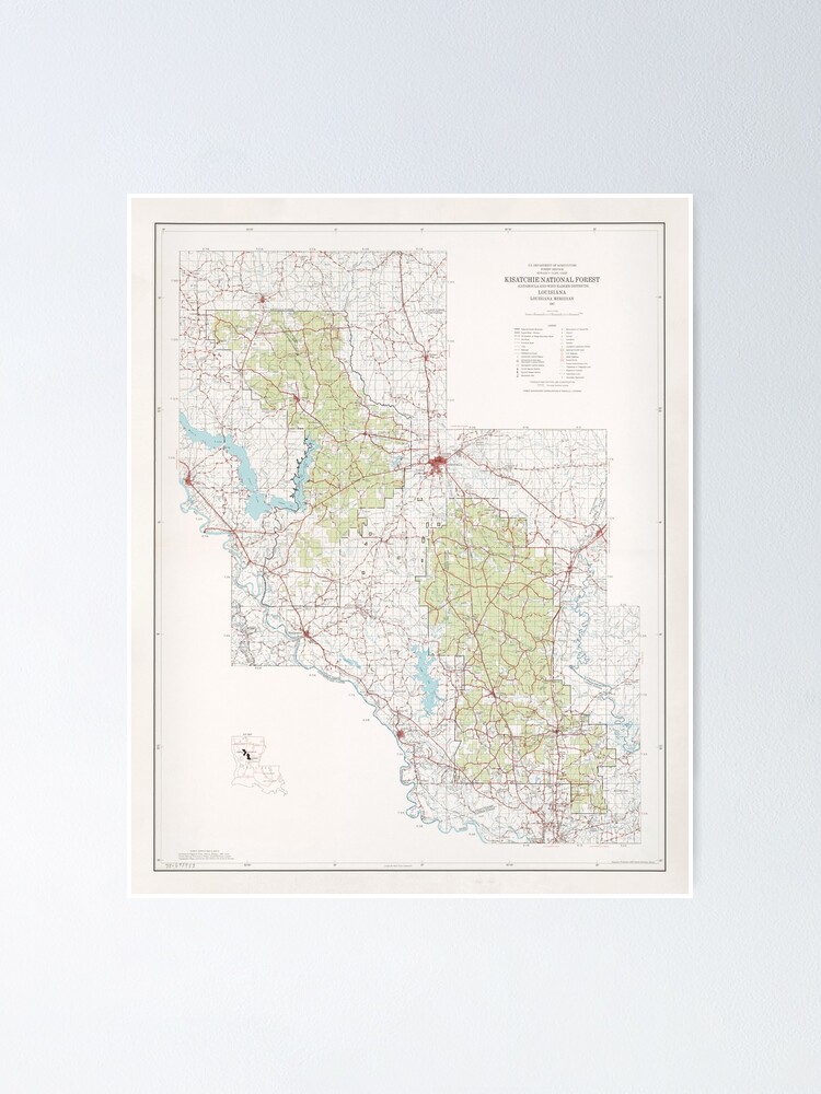 "Old Kisatchie National Forest Map (1967) Vintage Louisiana Woodland