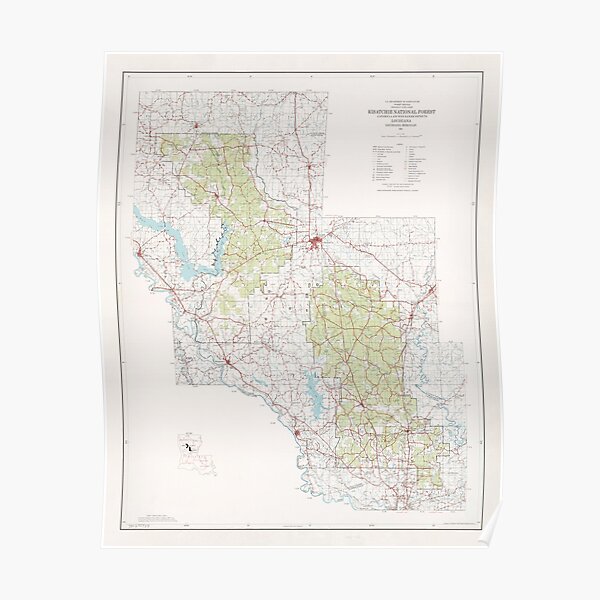 "Old Kisatchie National Forest Map (1967) Vintage Louisiana Woodland