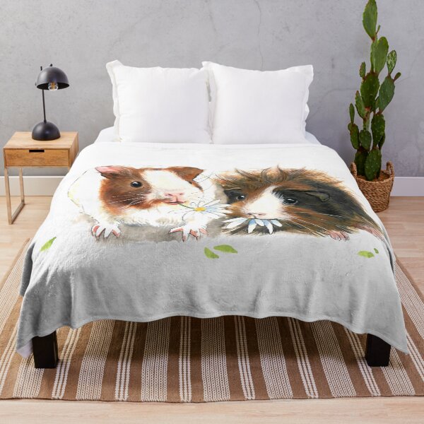 Watercolor illustrated guinea pigs eating flowers Throw Blanket