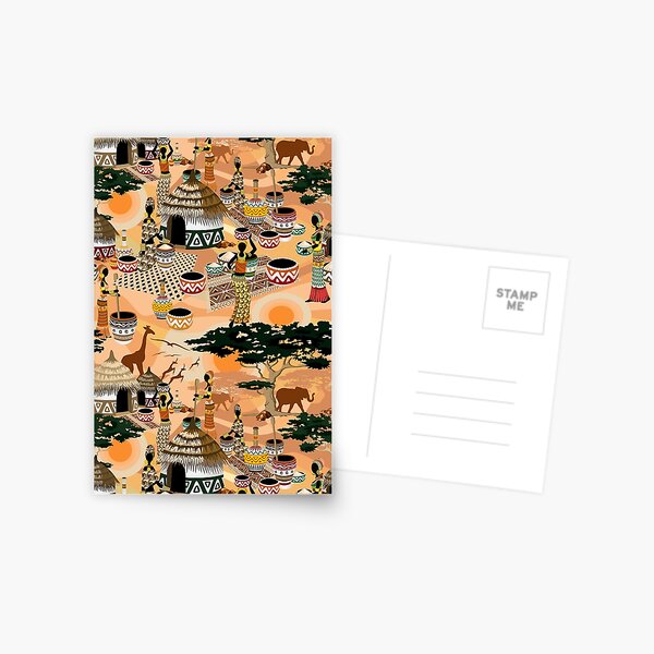 African Life Women in Savanna Tribal Village Postcard