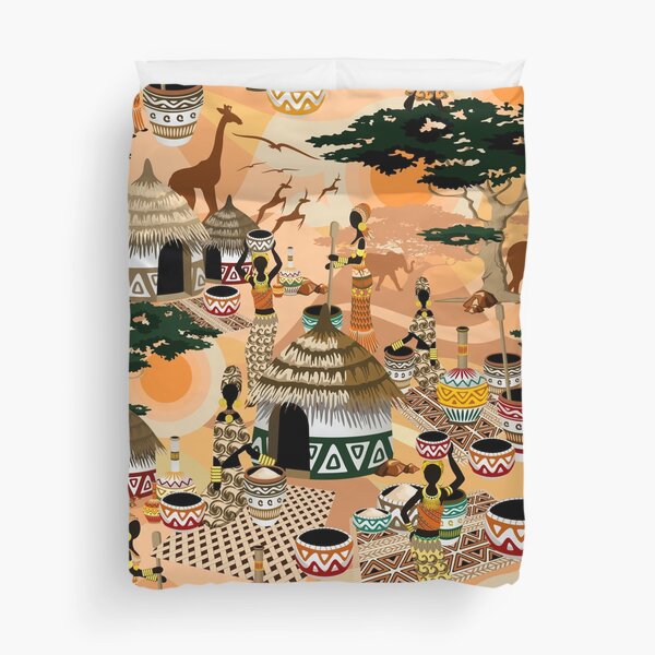 African Life Women in Savanna Tribal Village Duvet Cover