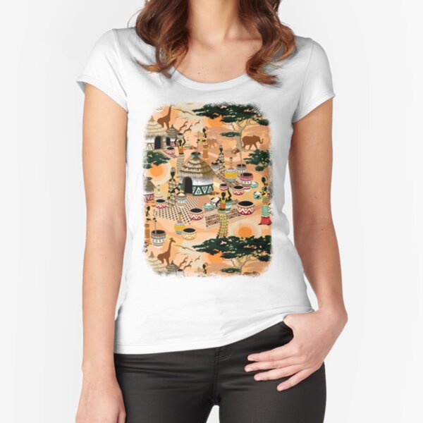 African Life Women in Savanna Tribal Village Fitted Scoop T-Shirt