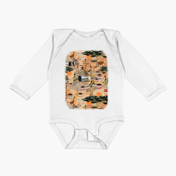 African Life Women in Savanna Tribal Village Long Sleeve Baby One-Piece