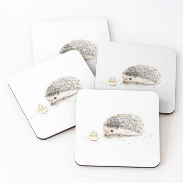 Item preview, Watercolor hedgehog with cupcake and rainbow sprinkles designed and sold by CarolineJordaan.