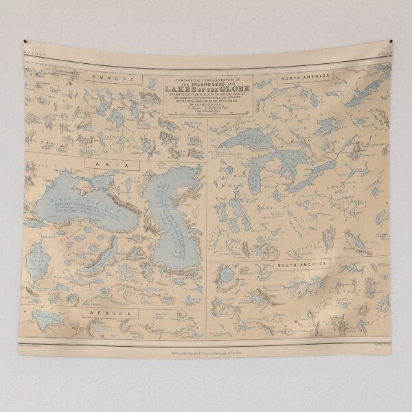 Item preview, Old Lakes of The World Map (1852) Vintage Global Bodies of Water Atlas designed and sold by BravuraMedia.