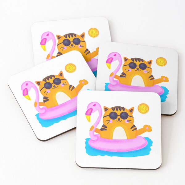 Item preview, Orange Tabby with Cool Sunglasses Floating in Pink Flamingo designed and sold by Pamelak58.