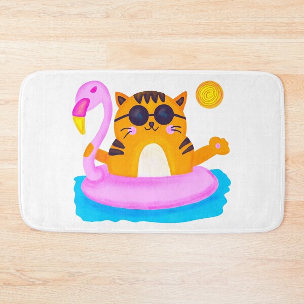 Item preview, Orange Tabby with Cool Sunglasses Floating in Pink Flamingo designed and sold by Pamelak58.
