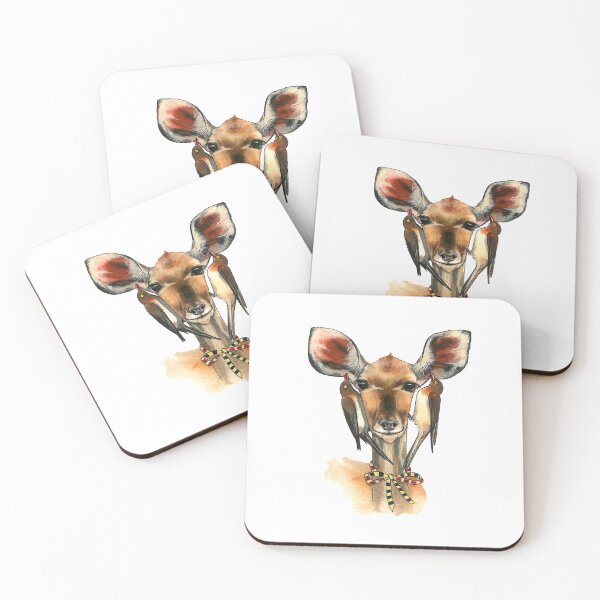 Item preview, Watercolor Kudu deer with oxpecker bird earrings designed and sold by CarolineJordaan.