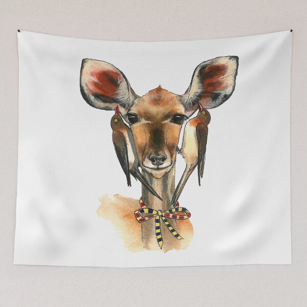 Item preview, Watercolor Kudu deer with oxpecker bird earrings designed and sold by CarolineJordaan.