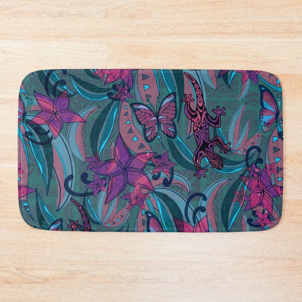 Item preview, Teal Vintage Hawaiian -  Polynesian Tapa Gecko And Butterflies Tribal Abstract  designed and sold by sunnthreads.