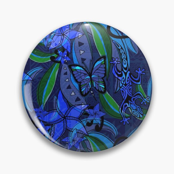 Item preview, Polynesian Vintage Midnight Blue Jungle Gecko And Butterflies Tribal Abstract  designed and sold by sunnthreads.