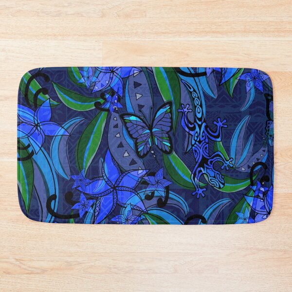 Item preview, Polynesian Vintage Midnight Blue Jungle Gecko And Butterflies Tribal Abstract  designed and sold by sunnthreads.