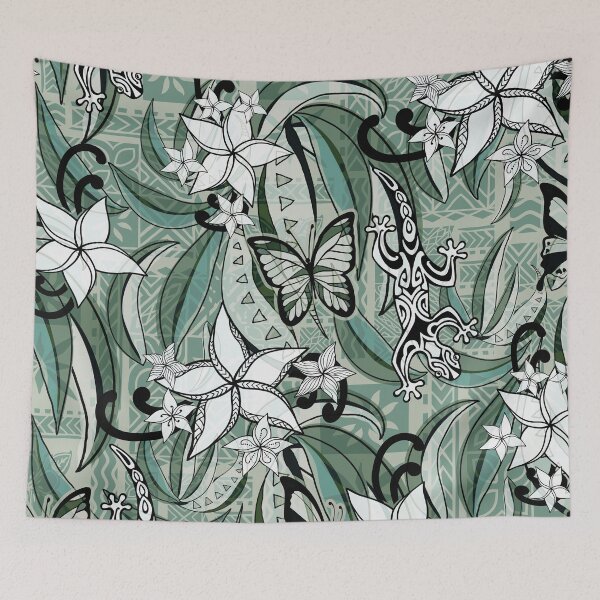 Item preview, Polynesian Vintage Tapa Jungle Gecko And Butterflies Tribal Abstract  designed and sold by sunnthreads.