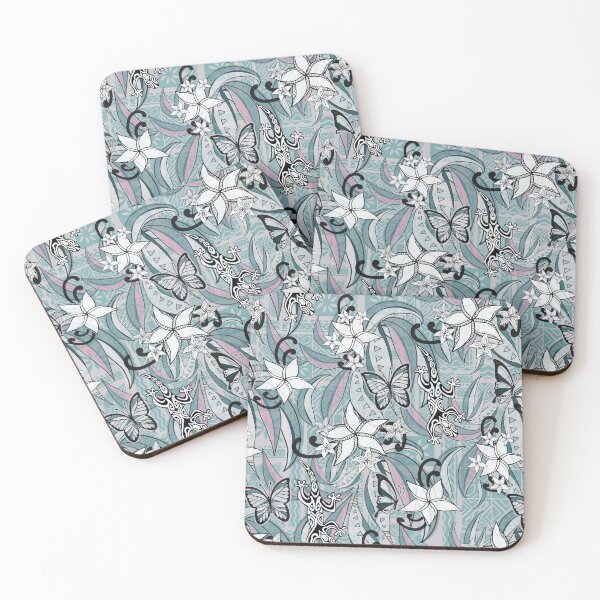 Item preview, Polynesian Vintage Light Teal Gecko And Butterflies Tribal Abstract  designed and sold by sunnthreads.
