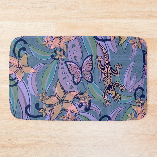 Item preview, Polynesian Vintage Coral And Ocean Jungle Gecko And Butterflies Tribal Abstract  designed and sold by sunnthreads.