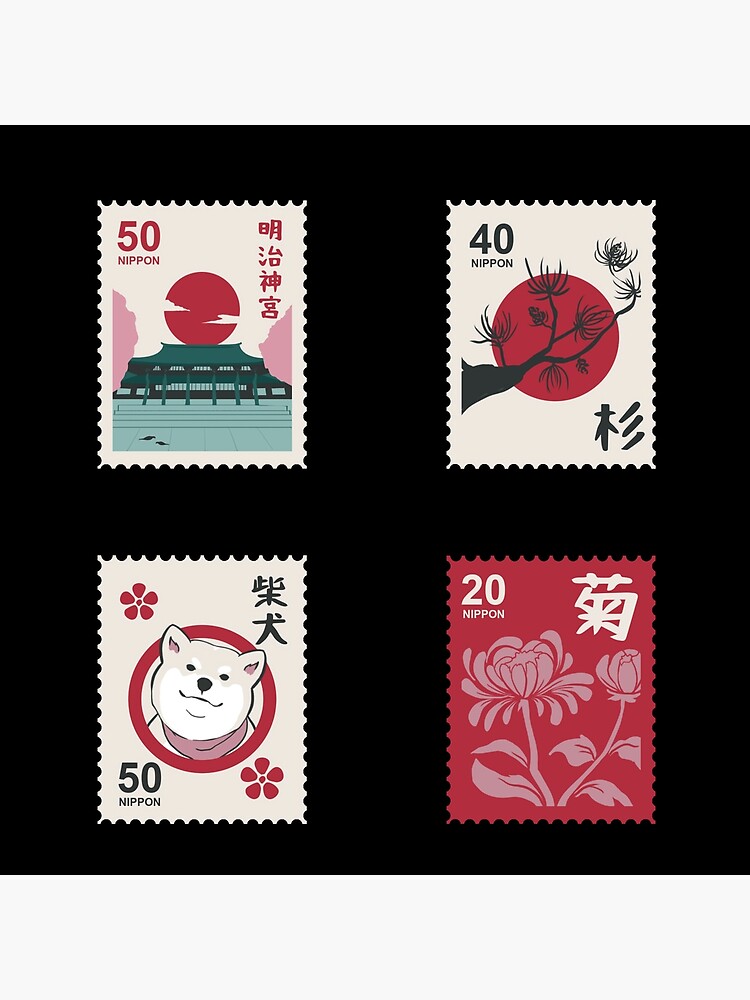"Red Japanese stamps sticker pack" Poster for Sale by MRubio Redbubble
