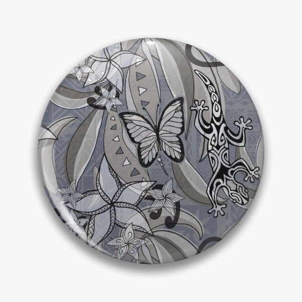 Item preview, Polynesian Vintage Silver Waterfall Jungle Gecko And Butterflies Tribal Abstract  designed and sold by sunnthreads.