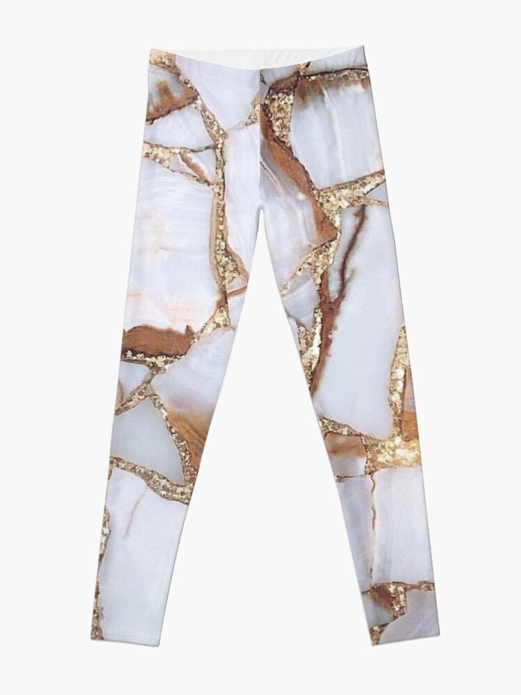 White Gold And Copper Marble Glass Print Leggings
