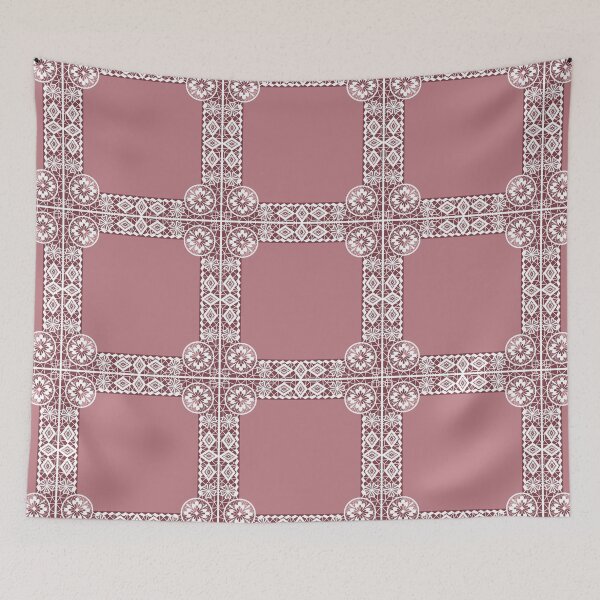 Item preview, White lace frame with flowers and lacy elements on dark pink background designed and sold by fuzzyfox.