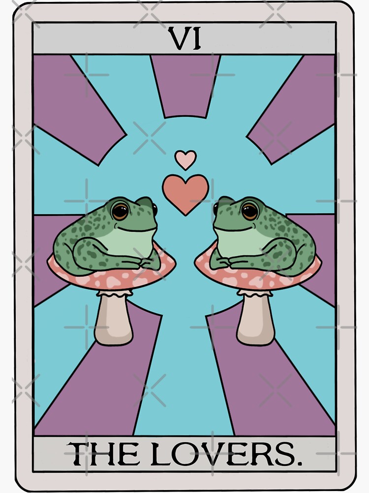 Aperçu 3 sur 3. Sticker avec l'œuvre Le Tarot Grenouille des Amoureux créée et vendue par melouker.