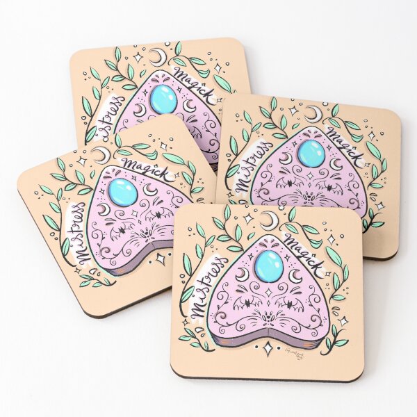 Item preview, Pastel Pink Ouija Planchette for Crescent Moon Witch - details include bats and leaves designed and sold by Shadowspark Creations.
