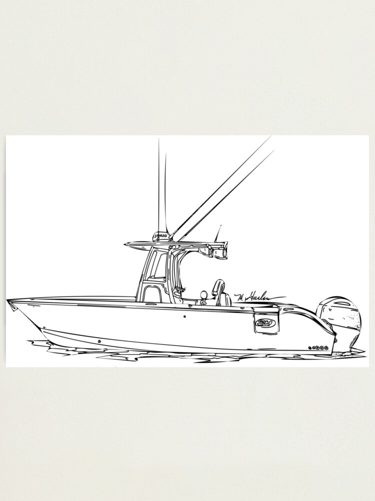 Sport Fishing Boat Sketch Kids T-Shirt for Sale by Michael Garber