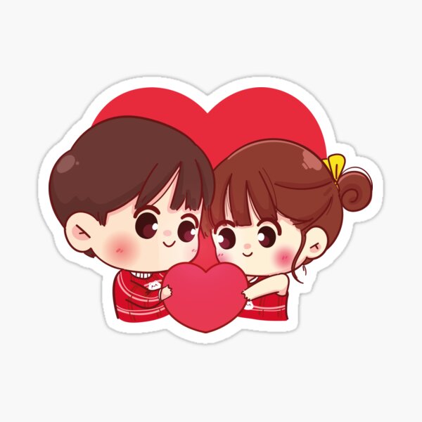 Sticker Couple Faisant Un Coeur Avec Les Mains Happy Valentine Illustration De Personnage De Dessin Anime Par Xoons Redbubble