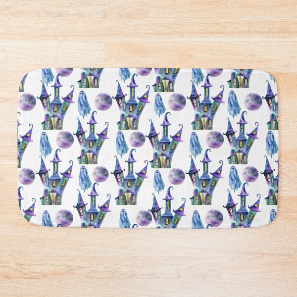 Item preview, Cute Halloween Pattern of Haunted Houses and Ghosts on a White Background designed and sold by avalonmedia.