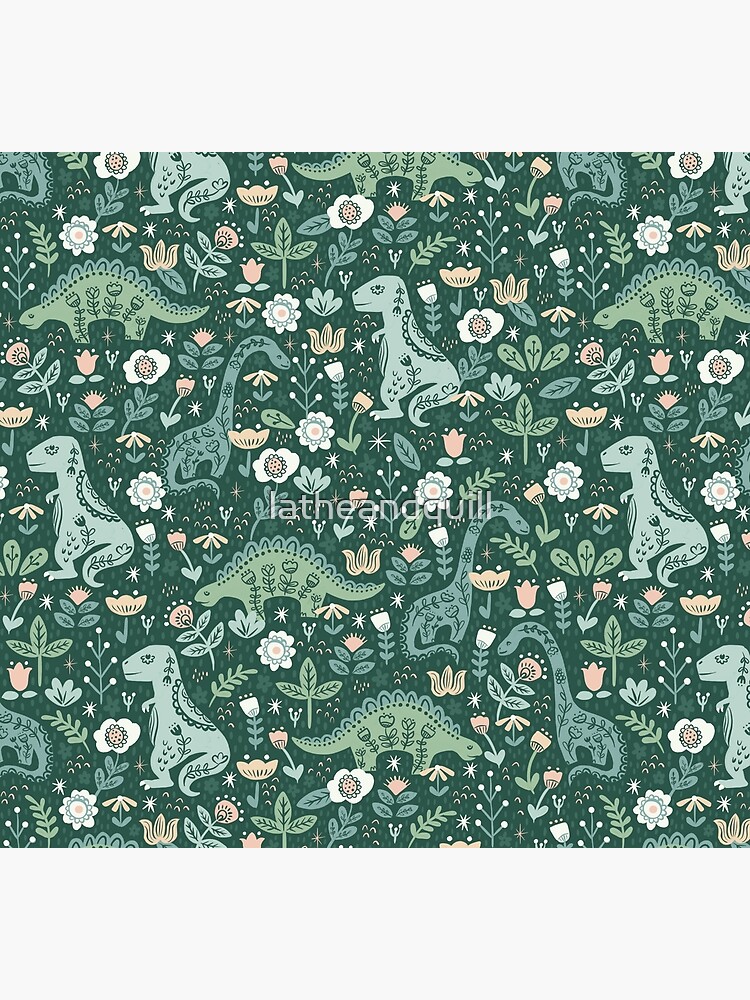 Folk Floral Dinosaur by latheandquill