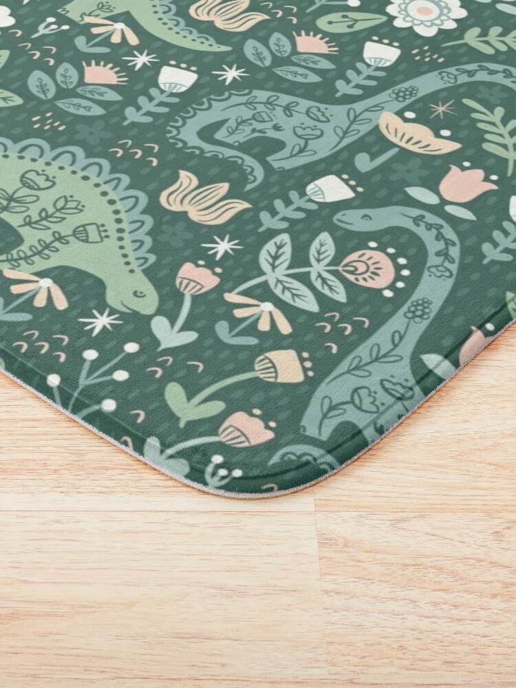 Thumbnail 3 of 6, Bath Mat, Folk Floral Dinosaur designed and sold by latheandquill.