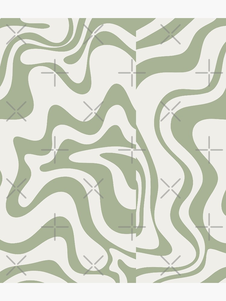 Liquid Swirl Retro Contemporary Abstract Pattern 2 in Sage Green and Off White by kierkegaard